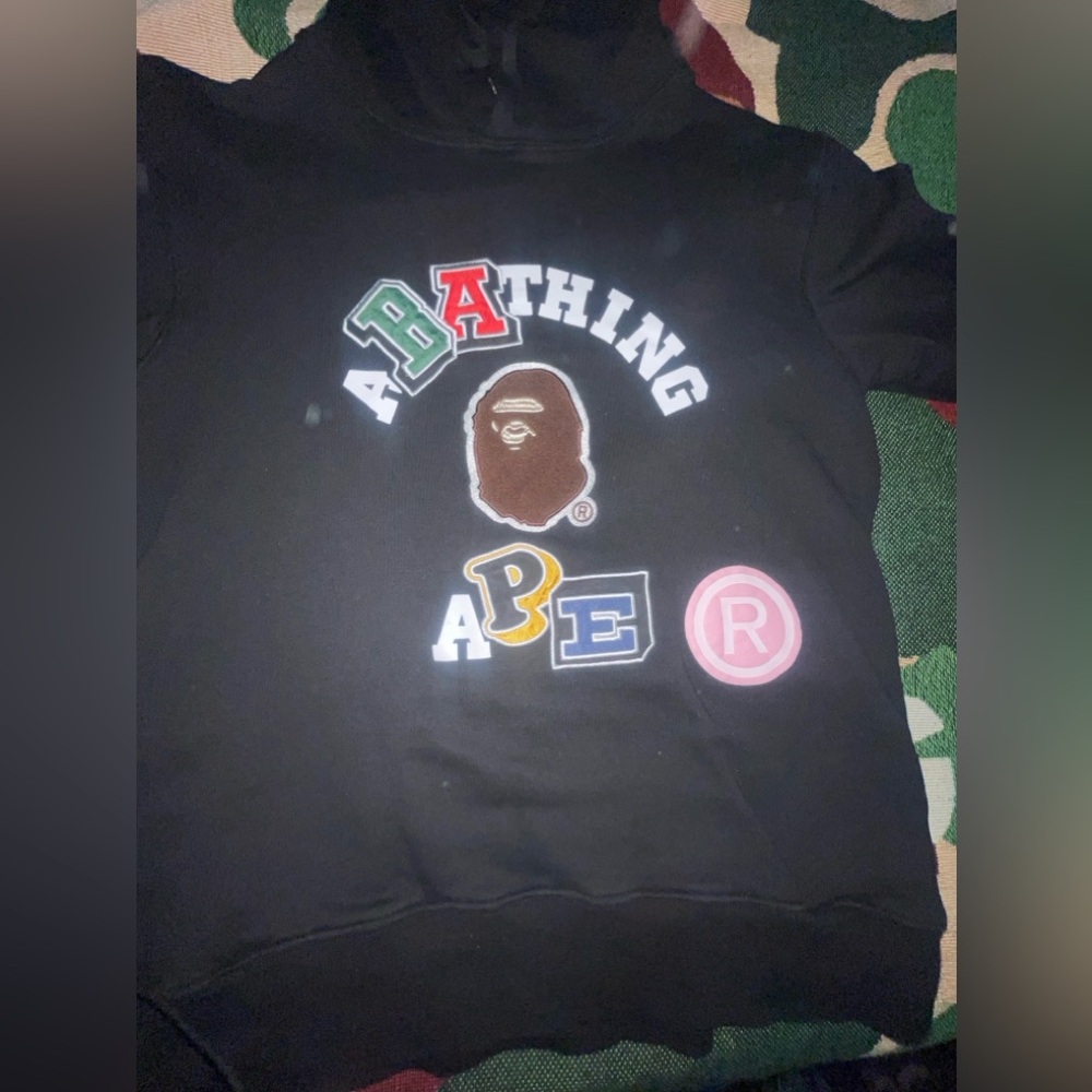 Bathing ape  black hoodie, color block letters